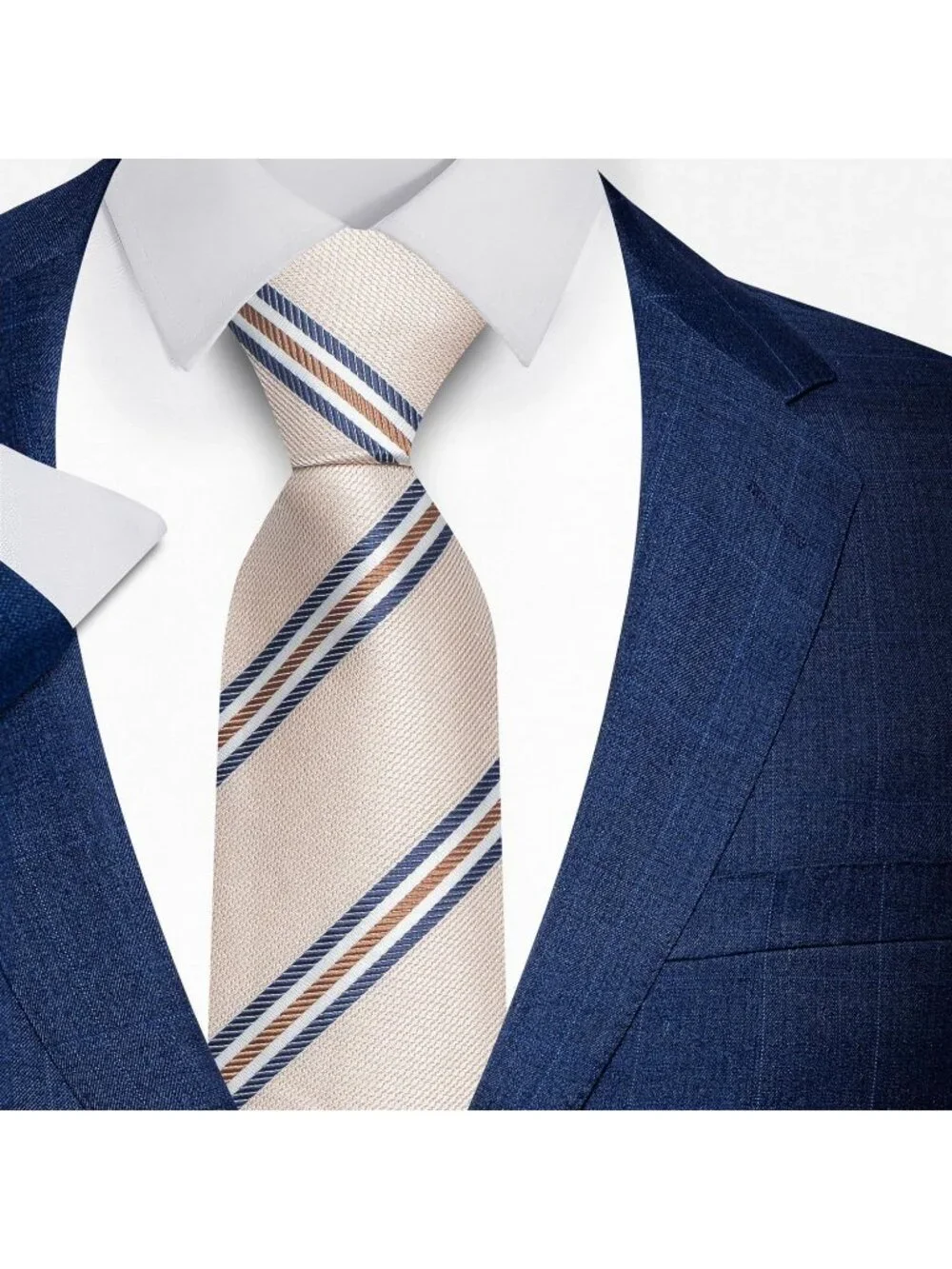 Men Beige 100% Microfiber Regimental Stripe Jacquard Formal Necktie For Business